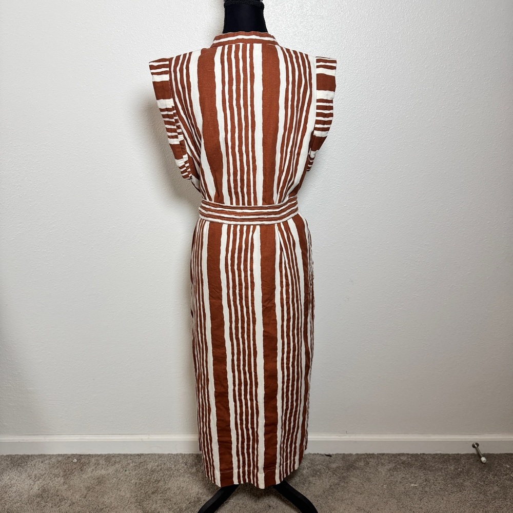 Cleobella Lani Midi Dress Vecchio Stripe Tie Waist Cotton Linen Medium MSRP $258 - Picture 6 of 9